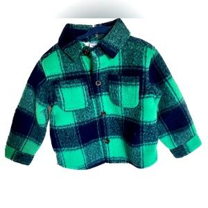 Carter’s Baby x Hilary Duff Plaid Sherpa Shacket Jacket Green/Navy 24mo